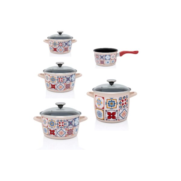 Zestaw garnków emaliowanych Porto - 1.9 l + 3.5 l + 5.1 l + 6 l + rondel 1.9 l