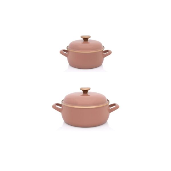 Zestaw 2 niskich garnków emaliowanych Mokka - 2,4 l + 3,8 l