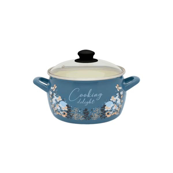 Garnek emaliowany 20 cm 4.2 L, ze szklaną pokrywką, niebieski, Cooking Delight