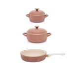 Zestaw 2 niskich garnków emaliowanych i patelni Mokka - 2,4 l + 3,8 l + patelnia 24 cm