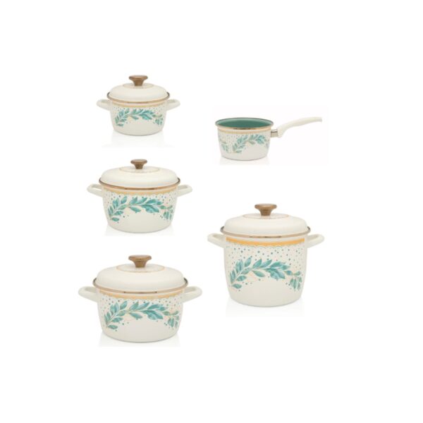 Zestaw naczyń emaliowanych Green Line - 1.9 l + 3.5 l + 6 l + 5.1 l + rondel 1.9 l