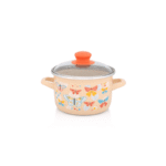 Garnek emaliowany 16 cm 2.0L ze szklaną pokrywką, brzoskwiniowy, Butterfly