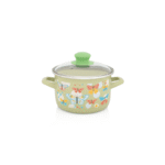 Garnek emaliowany 16 cm 2.0L ze szklaną pokrywką, zielony, Butterfly