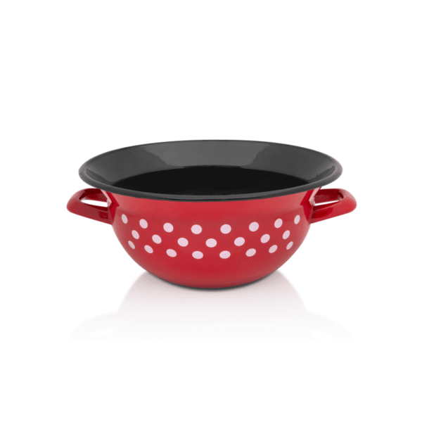 Klasyczna miska emaliowana z uchwytami Vangla, 28 cm 5.0L, czerwona, Dots on red