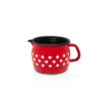 Klasyczny wypukły kubek emaliowany z dzióbkiem, 12 cm 1.3L, czerwony, Dots on red