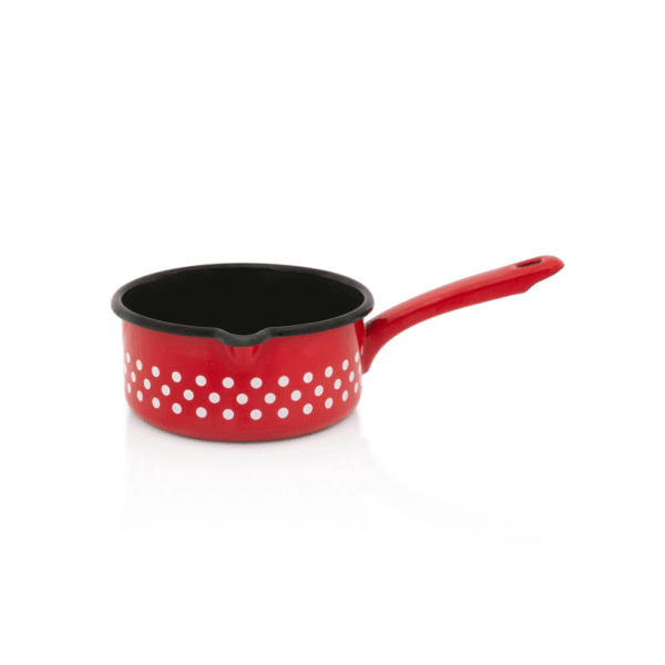 Rondel emaliowany z dzióbkiem, 14 cm 1.0L, czerwony, Dots on red