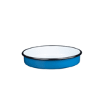 Okrągła forma emaliowana, średnica 32 cm, wysokość 6 cm, niebieska, kolekcja Plava