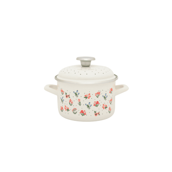 Garnek emaliowany z emaliowaną pokrywką 16 cm, 2 l, jasnokremowy, kolekcja Flowers
