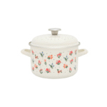 Garnek emaliowany z emaliowaną pokrywką 20 cm, 4 l, jasnokremowy, kolekcja Flowers