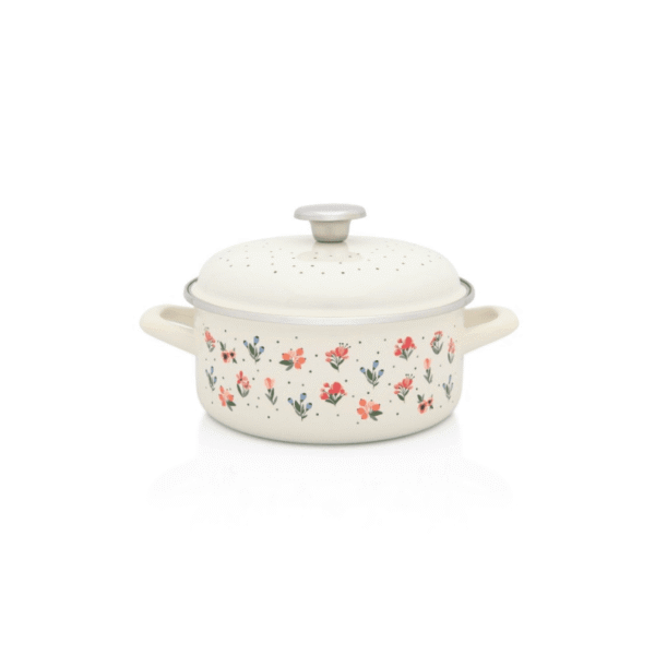 Niski garnek emaliowany 20 cm, 2,75 l, jasnokremowy, kolekcja Flowers