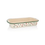 Klasyczna prostokątna forma emaliowana 34 cm, jasnokremowa, Flowers