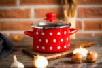 Garnek emaliowany ze szklaną pokrywką, 16 cm 2.0l, czerwony, Dots on red - obrazek 2