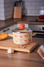Garnek emaliowany 16 cm 2.0L ze szklaną pokrywką, brzoskwiniowy, Butterfly - obrazek 2