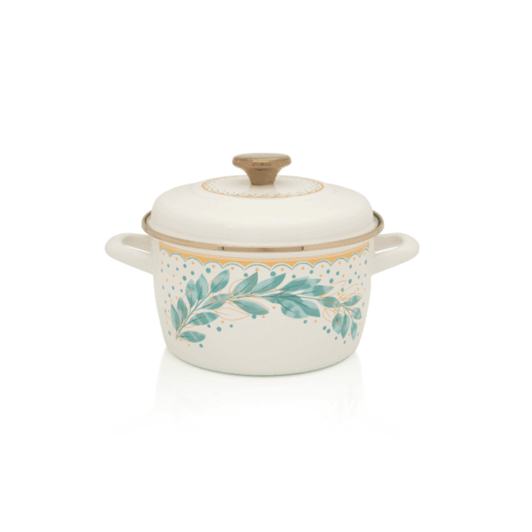 Garnek emaliowany z emaliowaną pokrywką, 20 cm 3.5L, jasnokremowy, Green Line