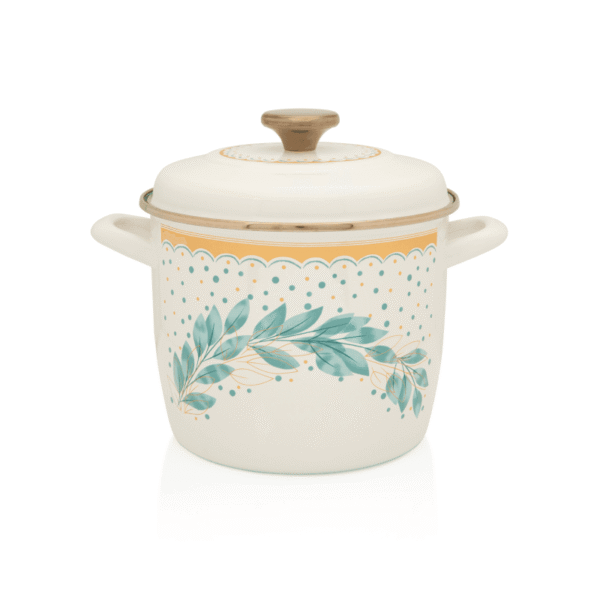 Wysoki garnek emaliowany z emaliowną pokrywką, 20 cm 5.1L, jasnokremowy, Green Line