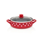 Naczynie do duszenia ze szklaną pokrywką, 24 cm 4 l, czerwone, Dots on red