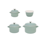 Zestaw 4 naczyń emaliowanych Waves jasnozielonych - 2 l + 4 l + 6,75 l + pojemnik 1,7 l