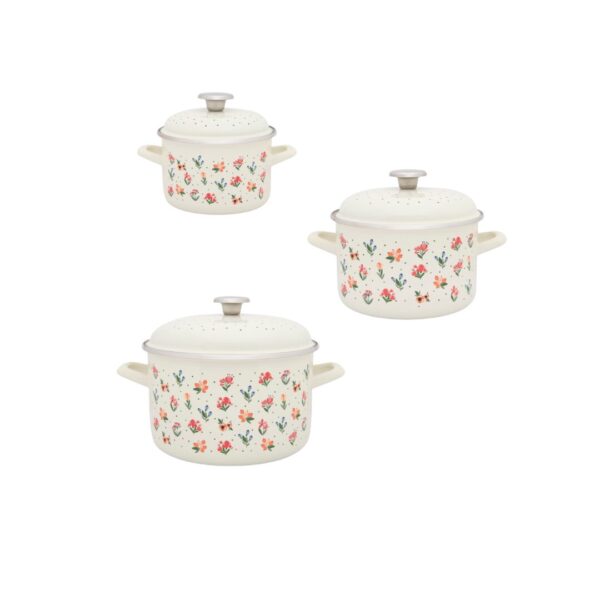 Zestaw 3 garnków emaliowanych Flowers - 2 l + 4 l + 6,75 l