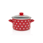 Garnek emaliowany ze szklaną pokrywką, 20 cm 4.0l, czerwony, Dots on red