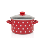 Garnek emaliowany ze szklaną pokrywką, 22 cm 5.0l, czerwony, Dots on red