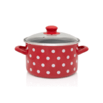 Garnek emaliowany ze szklaną pokrywką 24 cm 6.75 l, czerwony, kolekcja Dots on red