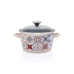 Garnek emaliowany ze szklana pokrywką, 20 cm 3.5L, kremowy, Porto