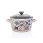 Garnek emaliowany ze szklana pokrywką, 24 cm 6.0L, kremowy, Porto