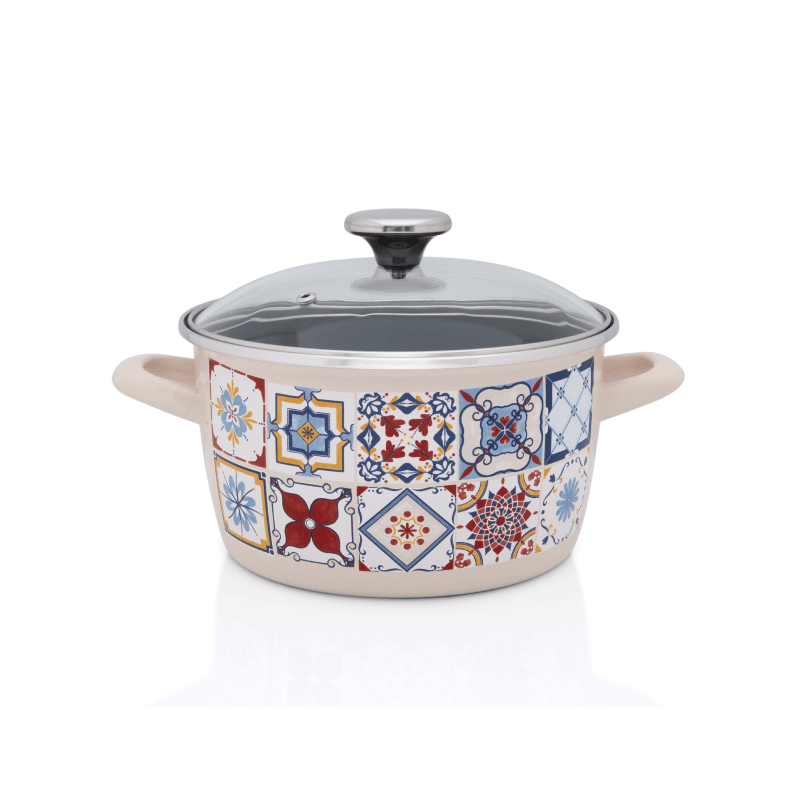 Stew-Pot-Imperial-24cm-6.0L-with-lid-lux.png Garnek emaliowany ze szklana pokrywką, 24 cm 6.0L, kremowy, Porto - obrazek 1