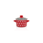 Garnek emaliowany ze szklaną pokrywką, 14 cm 1.5l, czerwony, Dots on red