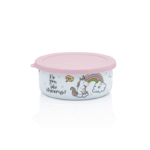 Pojemnik emaliowany z plastikową pokrywką, 14cm 0.75L, biały, Unicorns