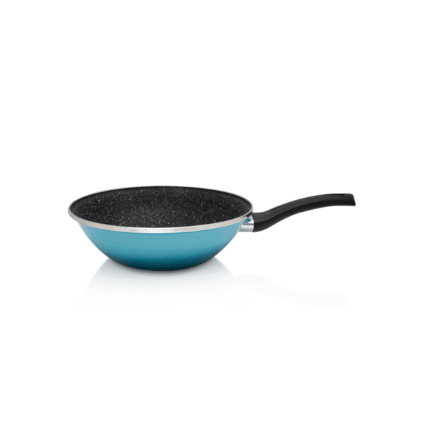 Wok emaliowany 28 cm, niebieski, Granit Induction