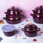 Pojemnik emaliowany z plastikową pokrywką 16 cm 1.7 L, bordowy, Bordeaux - obrazek 2