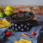 Niski garnek emaliowany 16 cm 1,5 l z pokrywką, czarny, Pastel Dots - obrazek 2