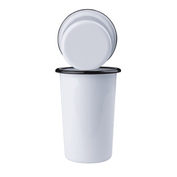 Wysoki tumbler, kubek stożkowy emaliowany 500 ml, biały