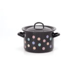 Garnek emaliowany 18 cm 3 l z pokrywką, czarny, Pastel Dots