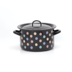 Garnek emaliowany 22 cm 5 l z pokrywką, czarny, Pastel Dots