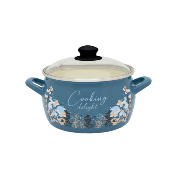 Garnek emaliowany 24 cm 7.5 L, ze szklaną pokrywką, niebieski, Cooking Delight