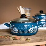 Niski garnek emaliowany 24 cm 5 L, ze szklaną pokrywką, niebieski, Cooking Delight - obrazek 2