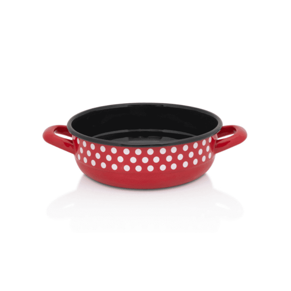 Miska emaliowana z uchwytami 20 cm 2.1L, czerwona, Dots on red