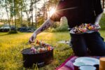 Grill emaliowany przenośny z pokrywką i rusztem - czarny - obrazek 2