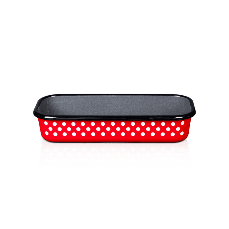 Dots-on-red-Prostokatna-forma-do-pieczenia-30-cm-czerwone.png Klasyczna forma emaliowana do chleba 30 cm, czerwona, kolekcja Dots on Red - obrazek 1