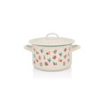 Klasyczny garnek emaliowany z emaliowaną pokrywką 18 cm, 3 l, jasnokremowy, kolekcja Flowers