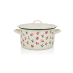 Klasyczny garnek emaliowany z emaliowaną pokrywką 22 cm, 5 l, jasnokremowy, kolekcja Flowers