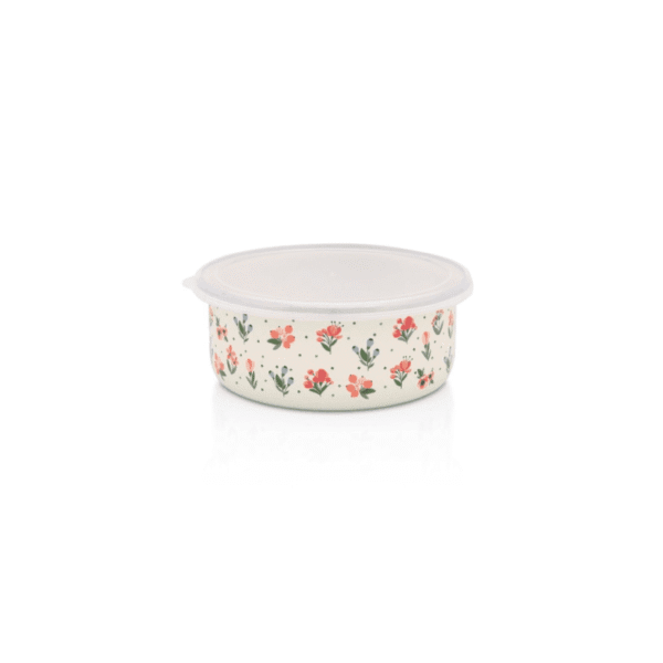 Pojemnik emaliowany z plastikową pokrywką 16 cm, 1,3 l, jasnokremowy, kolekcja Flowers