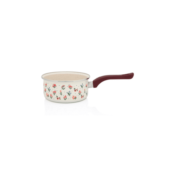 Rondel emaliowany 18 cm, 2 l, jasnokremowy, kolekcja Flowers