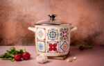 Wysoki garnek emaliowany ze szklaną pokrywką, 20 cm 5.1L, kremowy, Porto - obrazek 2