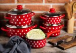Naczynie do duszenia ze szklaną pokrywką, 24 cm 4 l, czerwone, Dots on red - obrazek 3