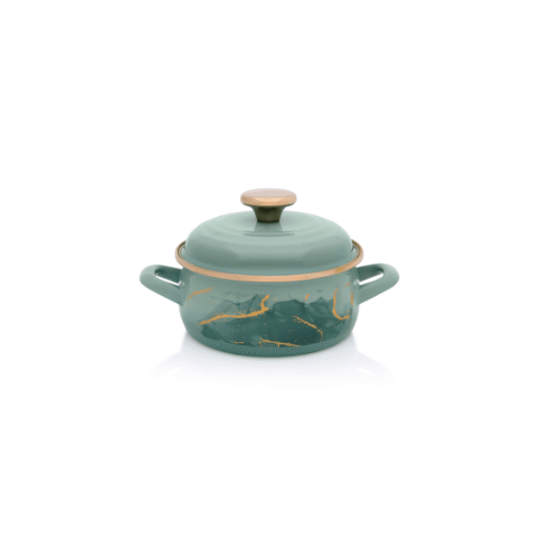 Niski garnek emaliowany z pokrywką 16 cm 1,5 l, miętowy, kolekcja Marble