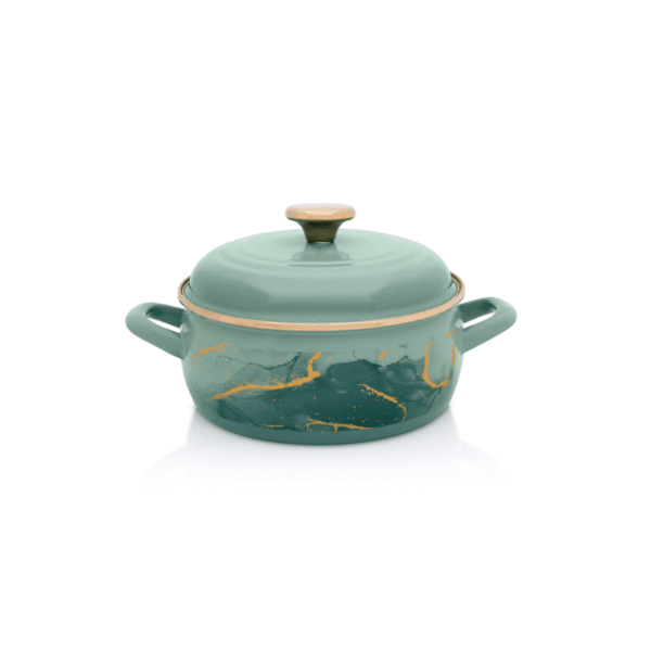 Niski garnek emaliowany z pokrywką 20 cm 2,9 l, miętowy, kolekcja Marble