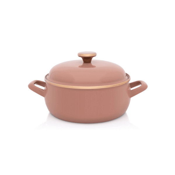 Niski garnek emaliowany z emaliowaną pokrywką 22 cm, 3,8 l, beżowy, kolekcja Mokka